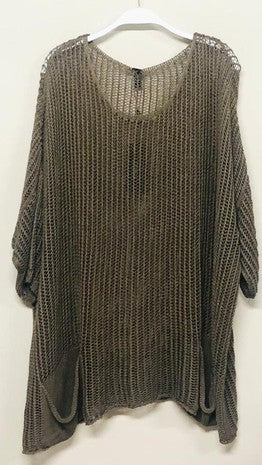 Crochet Knit Oversized Drop Shoulder Sweater in Camel Top Venti6   