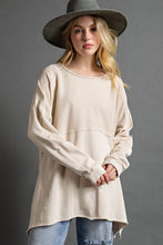 Load image into Gallery viewer, Easel Terry Knit Pullover Top with Side Slits in Khaki Top Easel   
