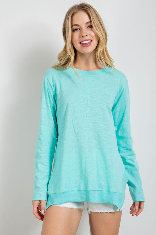 Easel Loose Fit Cotton Top in Aqua  Easel   