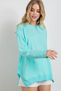 Easel Loose Fit Cotton Top in Aqua  Easel   