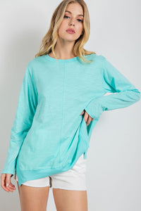 Easel Loose Fit Cotton Top in Aqua  Easel   