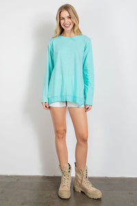 Easel Loose Fit Cotton Top in Aqua  Easel   