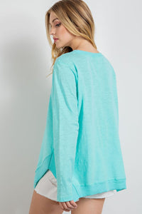 Easel Loose Fit Cotton Top in Aqua  Easel   