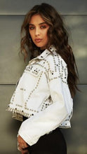 Load image into Gallery viewer, OVER SIZED STUD BIKER DENIM JACKET IN WHITE Jacket Venti6   
