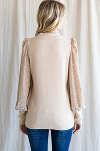 Solid Leopard Long Balloon Sleeves Top in Natural Top Jodifl   