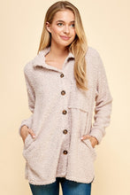 Load image into Gallery viewer, Fuzzy Button Front Shacket in Taupe Solid Poodle Shacket Shacket Les Amis   
