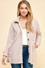 Load image into Gallery viewer, Fuzzy Button Front Shacket in Taupe Solid Poodle Shacket Shacket Les Amis   

