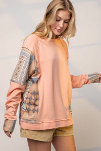 Easel Terry Knit Loose Fit Pullover in Peach Top Easel   