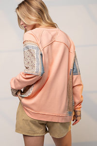 Easel Terry Knit Loose Fit Pullover in Peach Top Easel   