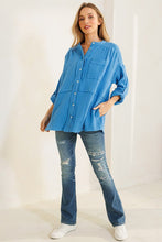 Load image into Gallery viewer, Shirring Detailed Gauze Blouse Top in Indigo Blue Top Ces Femme   
