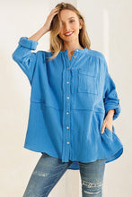Load image into Gallery viewer, Shirring Detailed Gauze Blouse Top in Indigo Blue Top Ces Femme   
