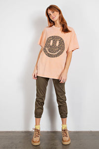 Easel Happy Face Print Washed Cotton Top in Apricot Top Easel   