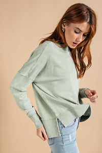 Easel Washed Terry Pullover in Sage Top Easel   