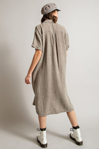 Easel Mineral Washed Button Down Dress in Mushroom Dress Easel   