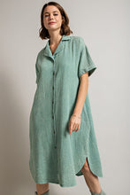 Load image into Gallery viewer, Easel Mineral Washed Button Down Dress in Sage Green Dress Easel   
