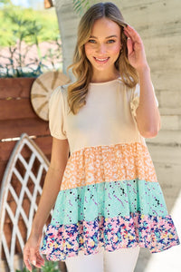 Hailey & Co Baby Doll Top with Contrasting Colored Tiers in Cream Top Hailey & Co   