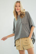Load image into Gallery viewer, Easel Short Sleeve Mineral Wash Tunic Top in Ash Shirts &amp; Tops Easel   
