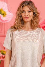 Load image into Gallery viewer, BiBi French Terry Top with Leopard and Popcorn Waffle Contrast Top in Oatmeal Top BiBi   
