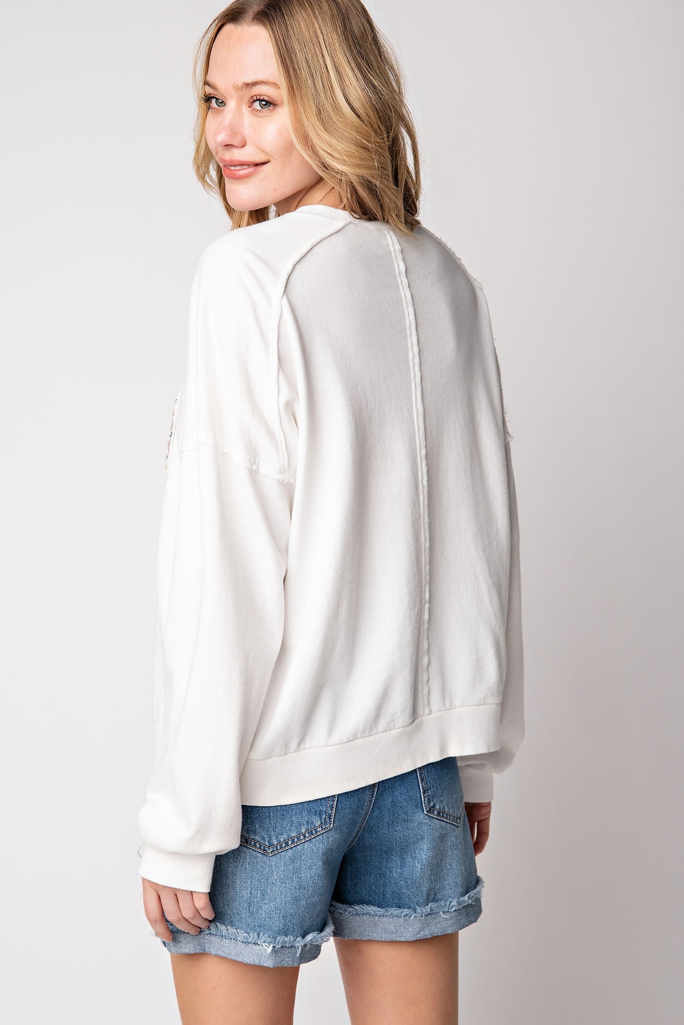 Easel Peace Sign Washed Terry Knit Pullover in Off White – June Adel