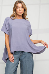 Easel Loose Fit Basic Top in Lilac Blue Top Easel   