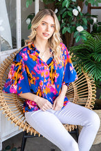 Load image into Gallery viewer, First Love Multicolored Abstract Print Satin Blouse in Blue Multi  First Love   
