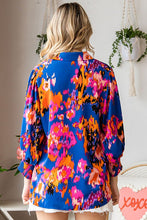 Load image into Gallery viewer, First Love Multicolored Abstract Print Satin Blouse in Blue Multi  First Love   
