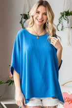 Load image into Gallery viewer, Solid Color Round Neck Dolman Sleeve Woven Top in French Blue Top First Love   
