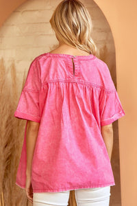 Babydoll Washed Denim Top in Hot Pink Top Andree by Unit   