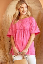Load image into Gallery viewer, Babydoll Washed Denim Top in Hot Pink Top Andree by Unit   

