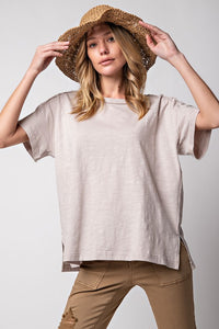 Easel Short Sleeve Boxy Cotton Top in Ecru Top Easel   