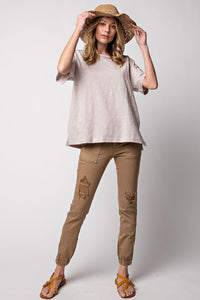 Easel Short Sleeve Boxy Cotton Top in Ecru Top Easel   