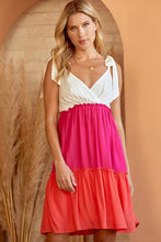 Load image into Gallery viewer, Color Block Tiered Babydoll Dress in Hot Pink Dress Andree by Unit   
