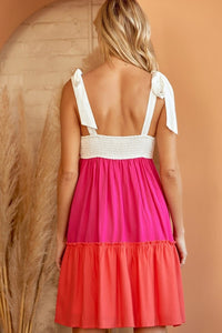 Color Block Tiered Babydoll Dress in Hot Pink Dress Andree by Unit   