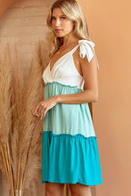 Load image into Gallery viewer, Color Block Tiered Babydoll Dress in Emerald Dress Andree by Unit   
