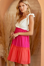 Load image into Gallery viewer, Color Block Tiered Babydoll Dress in Hot Pink Dress Andree by Unit   
