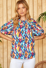 Load image into Gallery viewer, Ruffle Print Woven Top in Navy Shirts &amp; Tops Emily Wonder   
