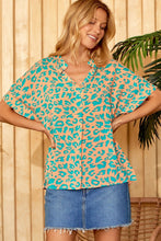 Load image into Gallery viewer, Leopard Printed Woven Top in Teal Shirts &amp; Tops Emily Wonder   
