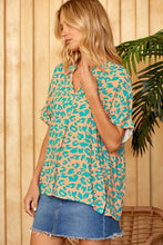 Load image into Gallery viewer, Leopard Printed Woven Top in Teal Shirts &amp; Tops Emily Wonder   
