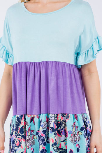 Celeste Floral Tiered Top with Ruffled Sleeves in Azure Top Celeste   