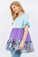 Celeste Floral Tiered Top with Ruffled Sleeves in Azure Top Celeste   