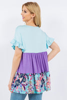 Celeste Floral Tiered Top with Ruffled Sleeves in Azure Top Celeste   