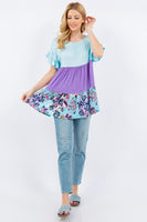 Celeste Floral Tiered Top with Ruffled Sleeves in Azure Top Celeste   