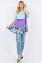 Load image into Gallery viewer, Celeste Floral Tiered Top with Ruffled Sleeves in Azure Top Celeste   
