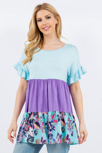 Celeste Floral Tiered Top with Ruffled Sleeves in Azure Top Celeste   