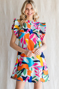 Jodifl Multicolor Smocked Ruffled Cap Sleeves Dress in Mint Mix Dress Jodifl   