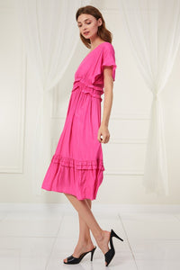 L Love Solid Color Frilled Dress in Hot Pink Dress L Love   
