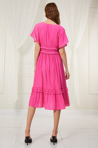 L Love Solid Color Frilled Dress in Hot Pink Dress L Love   
