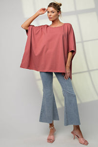 Easel Cotton Jersey Oversized Boxy Tunic in Marsala Top Easel   