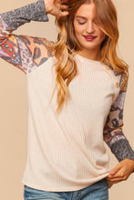 Load image into Gallery viewer, Thermal Raglan Top with Multi-colored Animal Print Sleeves  Haptics   
