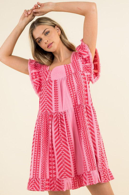 Aztec Pattern Knit Dress in Pink  THML   